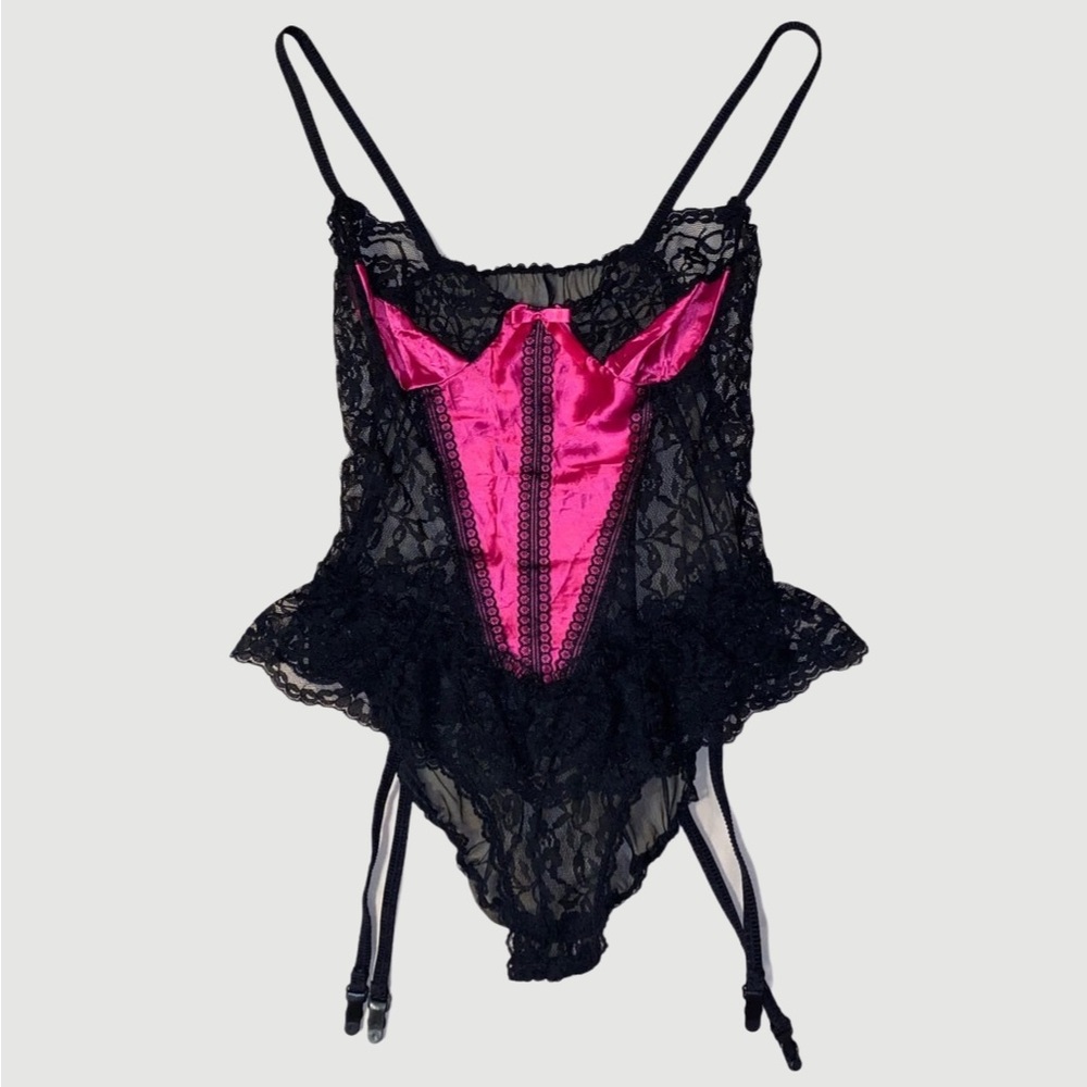 black & pink bodysuit lingerie